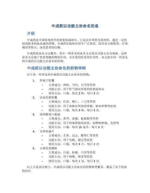 中成药以功能主治命名的是