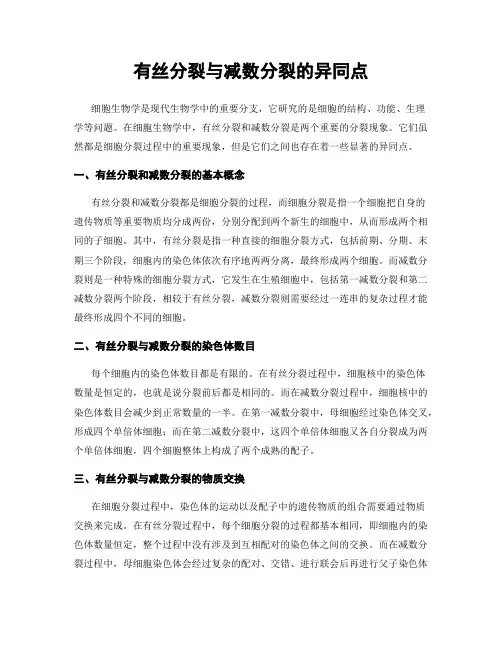 有丝分裂与减数分裂的异同点
