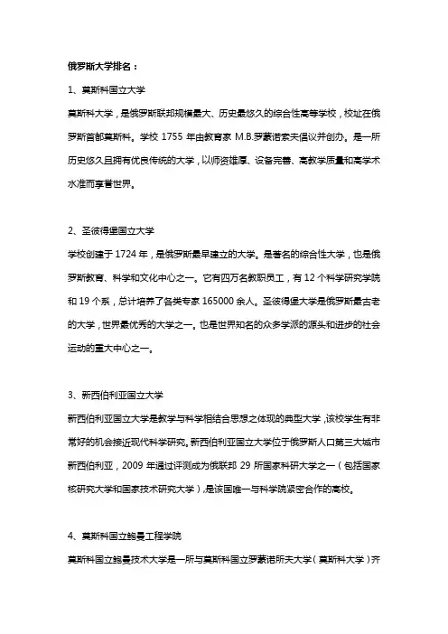 俄罗斯大学排名一览表