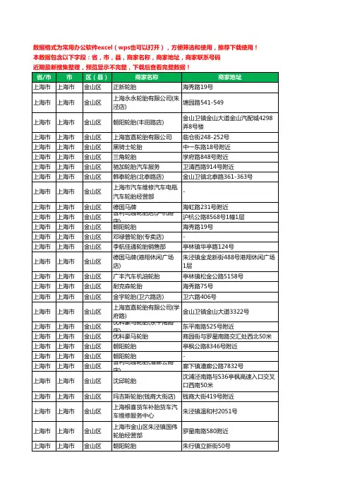 新版上海市上海市金山区汽车轮胎工商企业公司名录名单黄页大全63家