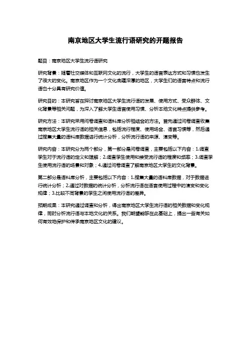 南京地区大学生流行语研究的开题报告
