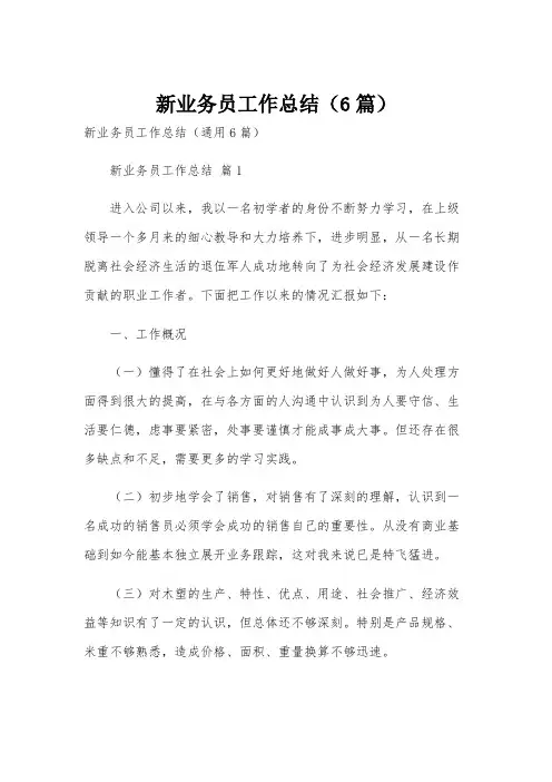 新业务员工作总结(6篇)