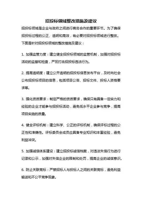 招投标领域整改措施及建议