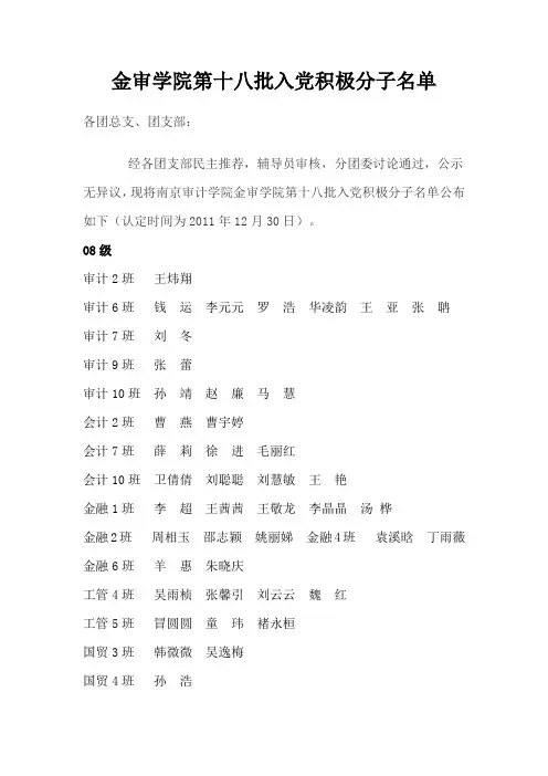 金审学院第十八批入党积极分子名单