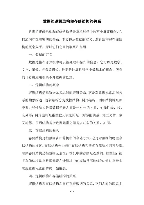 数据的逻辑结构和存储结构的关系