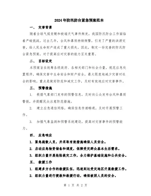 2024年防汛防台紧急预案范本