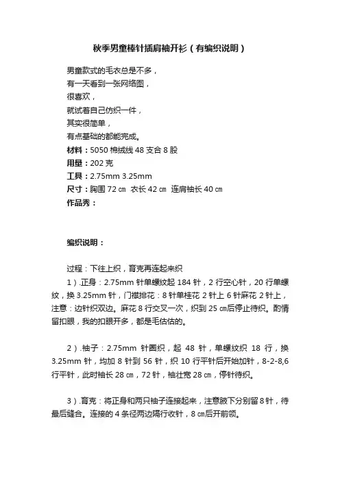 秋季男童棒针插肩袖开衫（有编织说明）