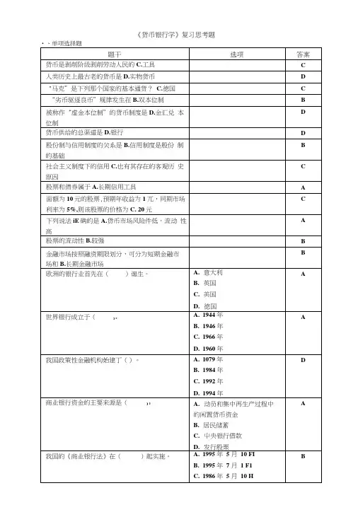 【精品】货币银行学复习思考题.doc