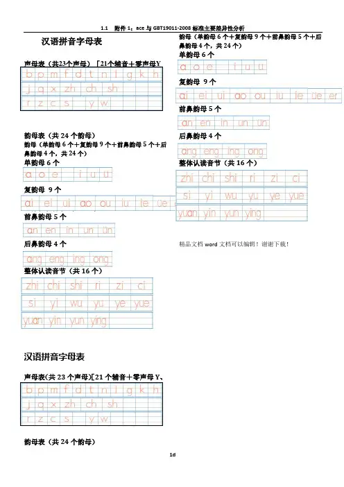 汉语拼音字母表-四线格书写(A4直接打印)