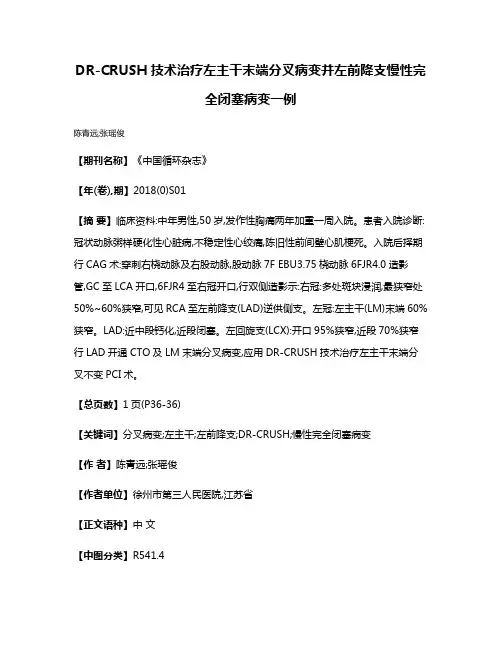 DR-CRUSH技术治疗左主干末端分叉病变并左前降支慢性完全闭塞病变一例