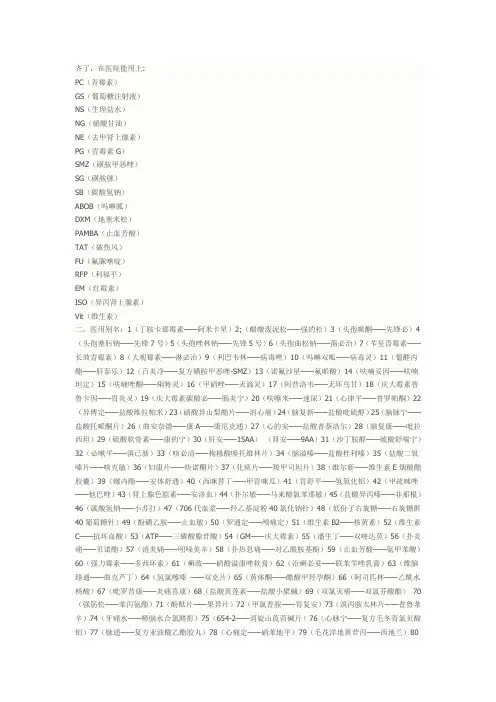 药物简称