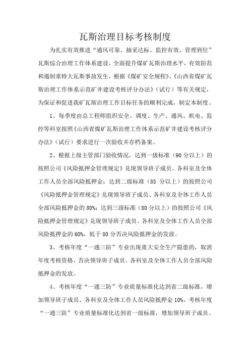 瓦斯治理考核制度