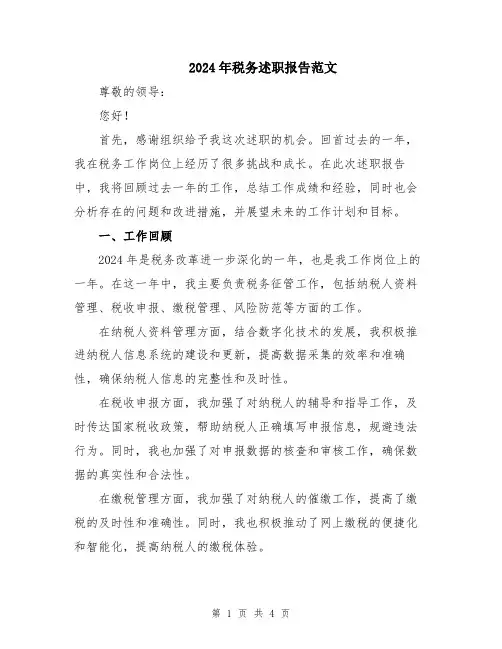 2024年税务述职报告范文