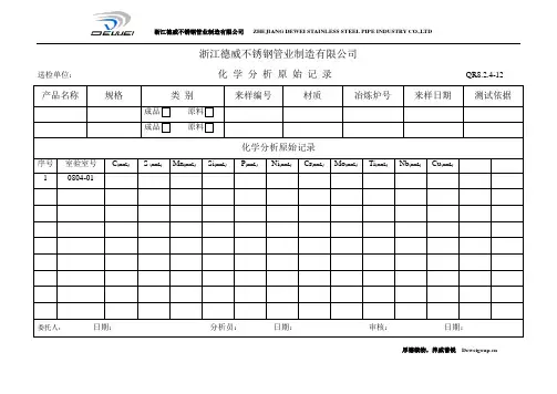 化学检验原始记录