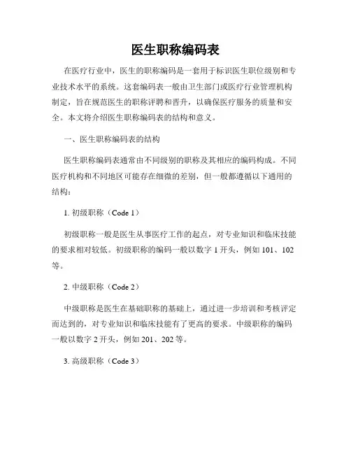 医生职称编码表