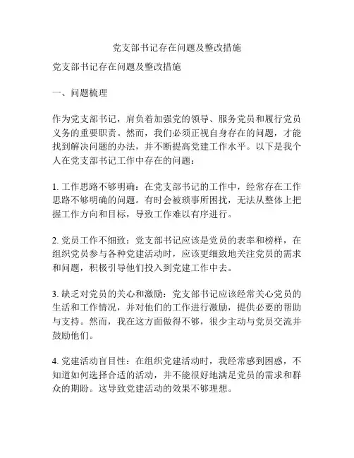 党支部书记存在问题及整改措施