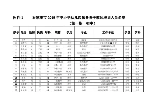 石家庄市2019年中小学幼儿园预备骨干教师培训人员名单.doc