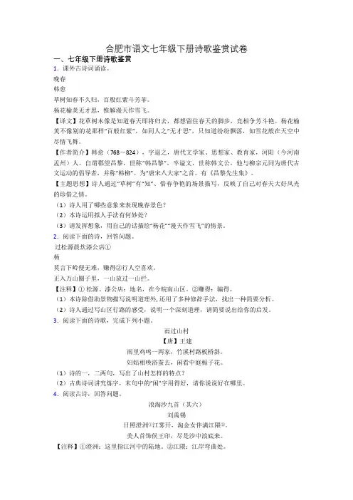 合肥市语文七年级下册诗歌鉴赏试卷