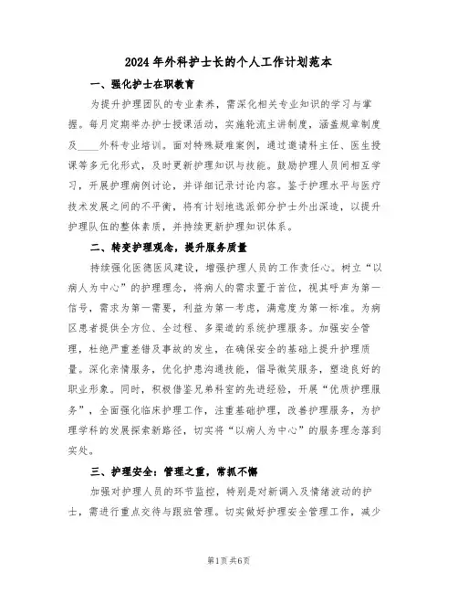 2024年外科护士长的个人工作计划范本（三篇）