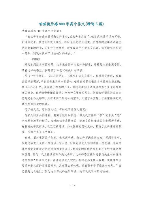 呐喊读后感800字高中作文(精选5篇)