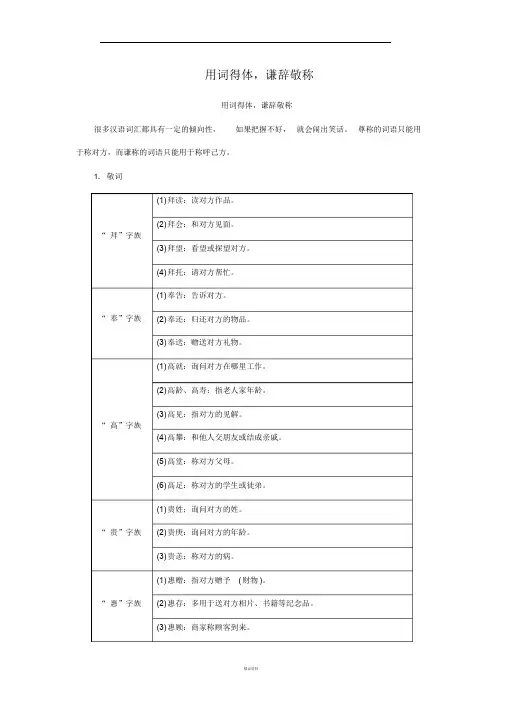 用词得体,谦辞敬称