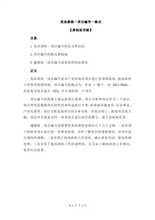 发改委统一项目编号一格式