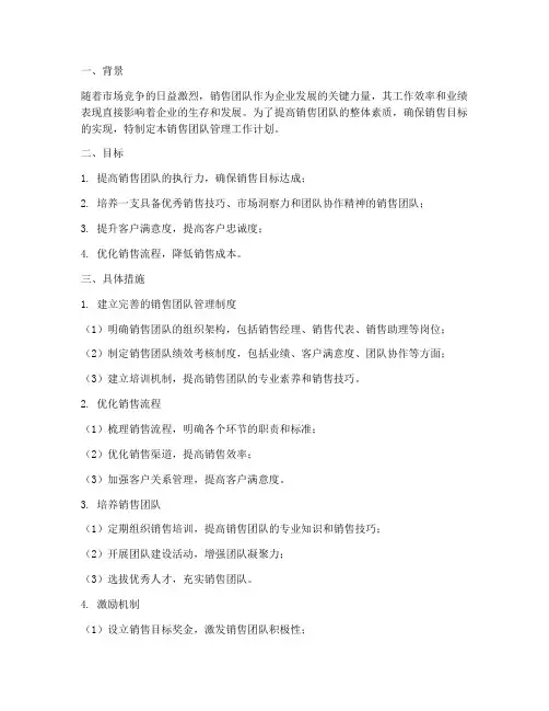 销售团队管理工作计划