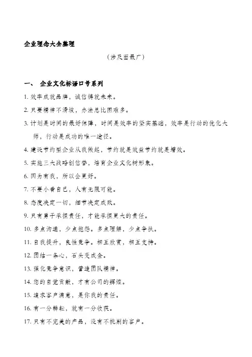企业生产经营理念大全
