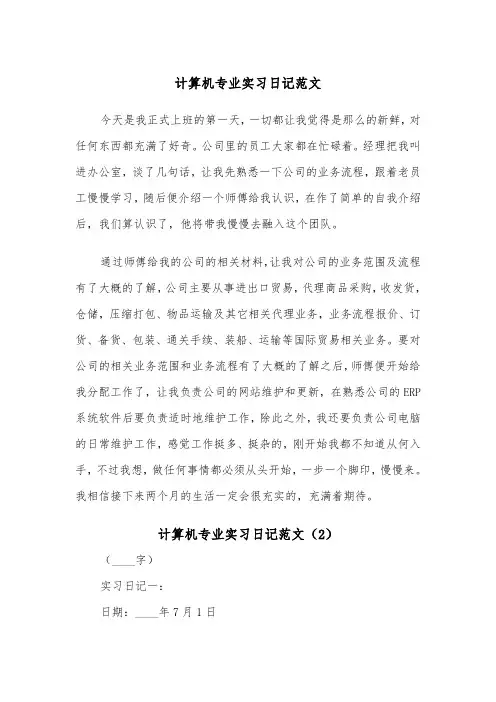 计算机专业实习日记范文（2篇）