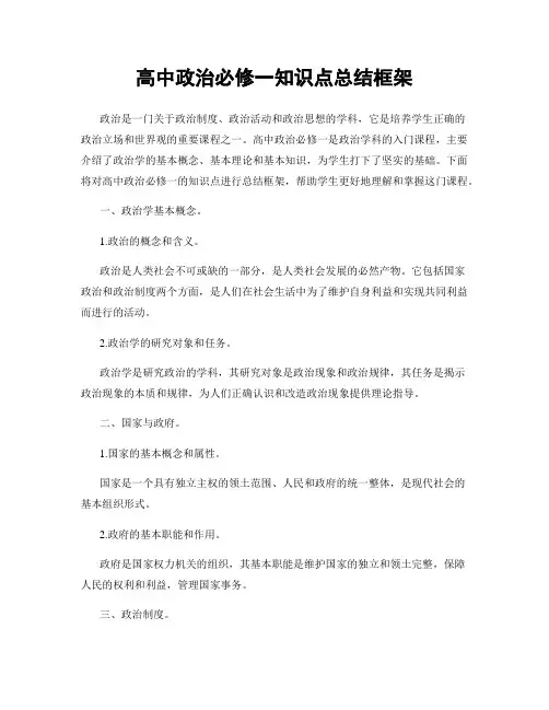 高中政治必修一知识点总结框架