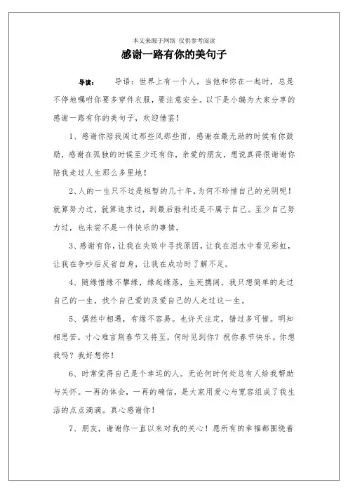 感谢一路有你的美句子