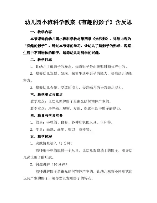 幼儿园小班科学教案《有趣的影子》含反思