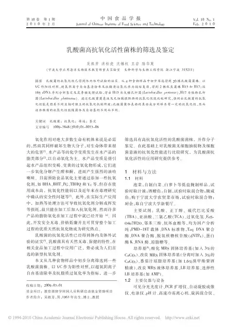 乳酸菌高抗氧化活性菌株的筛选及鉴定