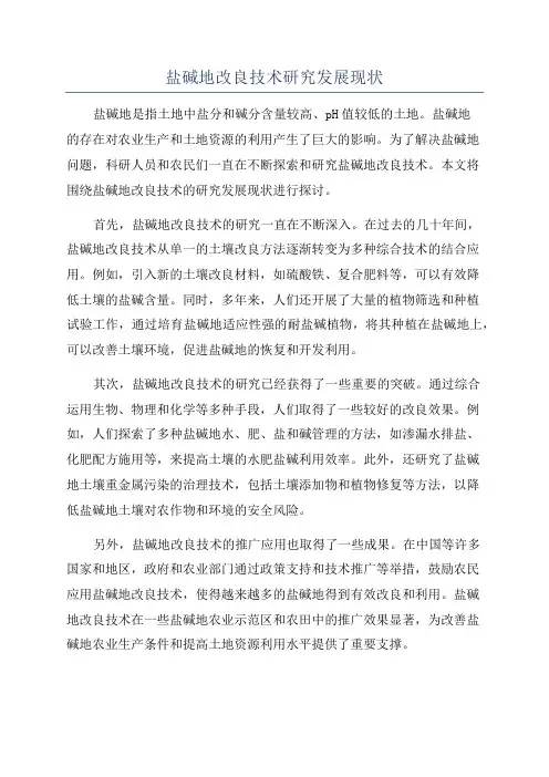 盐碱地改良技术研究发展现状
