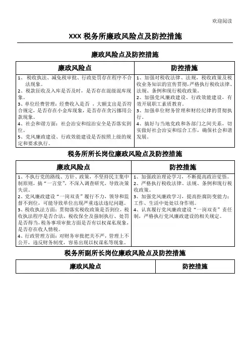 税务所廉政风险点及防控措施