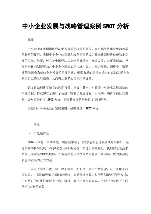 中小企业发展与战略管理案例SWOT分析