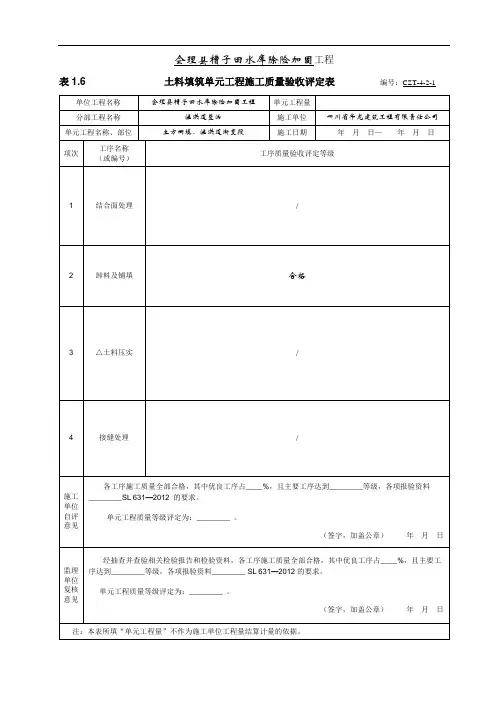 溢洪道土料填筑    粘土回填单元工程质量评定表