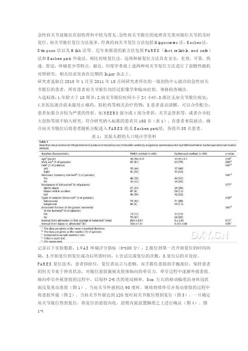 肩关节前脱位复位FARES法 vs Eachempati