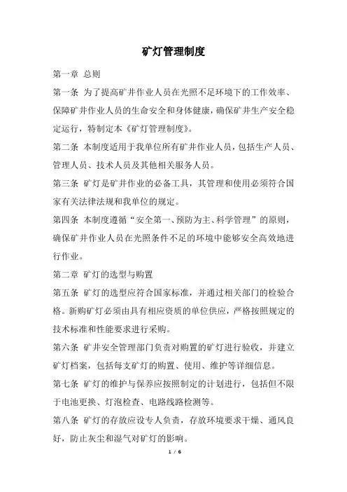 矿灯管理制度 (精选)