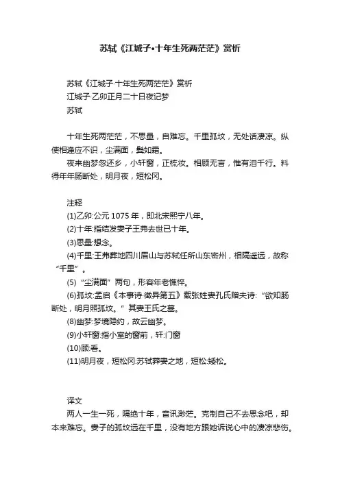 苏轼《江城子·十年生死两茫茫》赏析