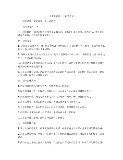 小型公益项目计划书范文