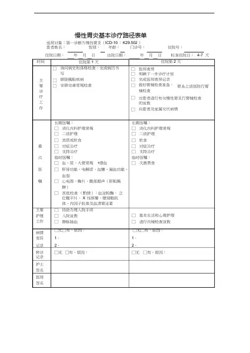 慢性胃炎临床路径表单