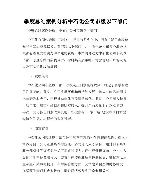 季度总结案例分析中石化公司市级以下部门