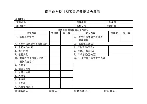 南宁市科技计划项目经费终结决算表