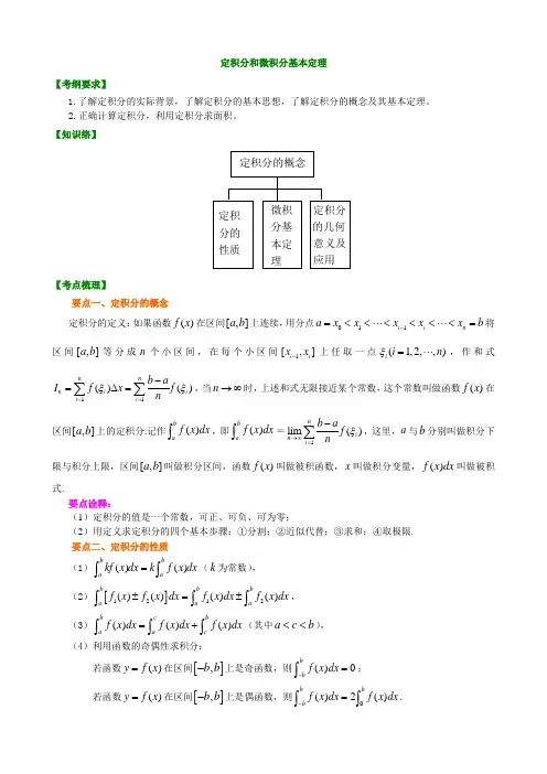 第019讲 总复习：定积分和微积分基本定理知识梳理