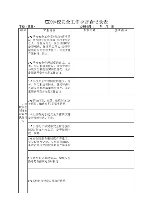 学校日巡查周检查季督查记录表