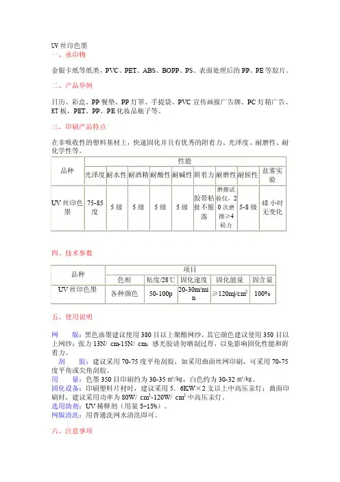 uv丝印色墨参数