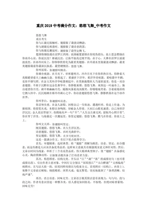 重庆2019中考满分作文：悠悠飞舞_中考作文.doc