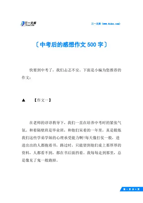 中考后的感想作文500字