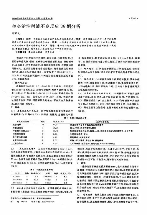 莲必治注射液不良反应36例分析